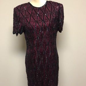 Size 12 Vintage Stenay Burgundy Bead & Sequin Dress